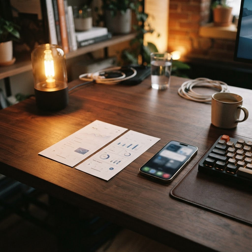 SaaS app mockups on a desk